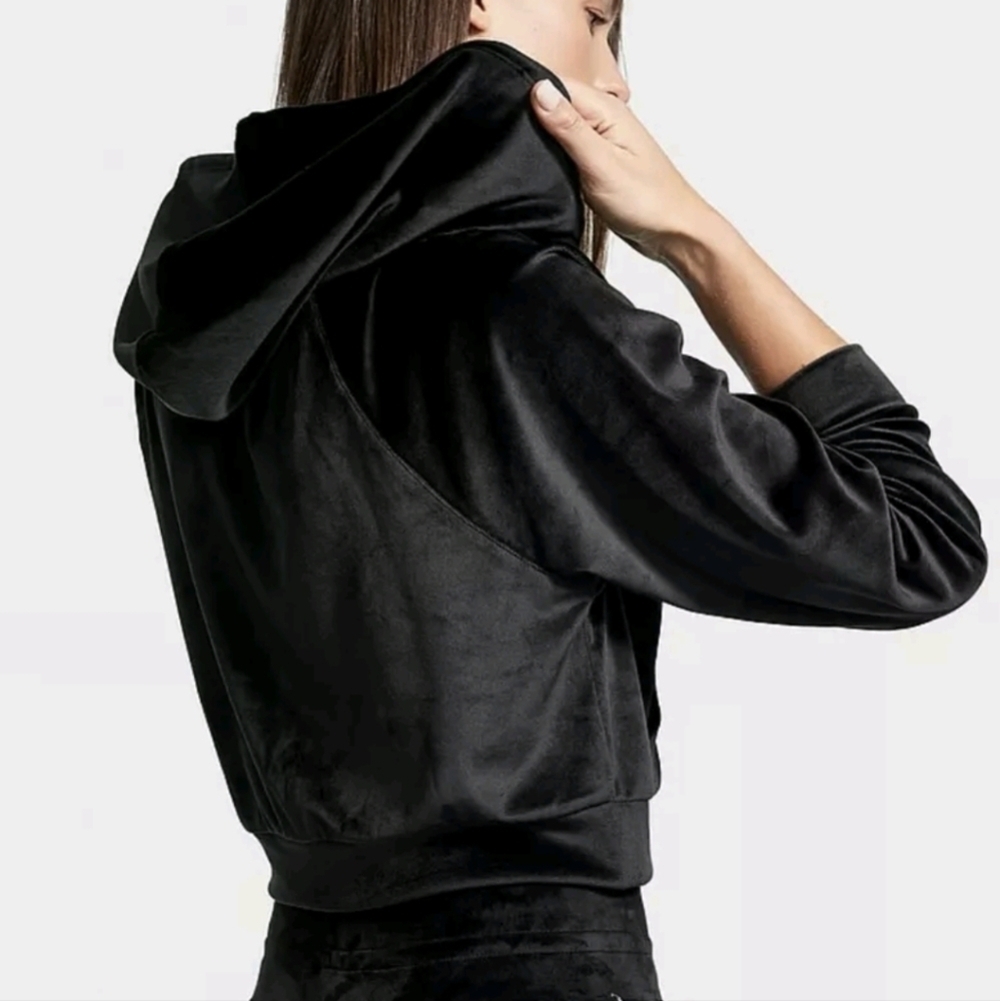 Victoria's Secret On Point Velour Rhinestone Full Zip Hoodie Black Women's XXL - Picture 2 of 7